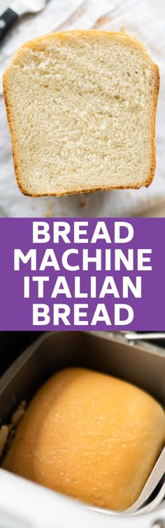 bread machine italian bread in a pan with text overlay