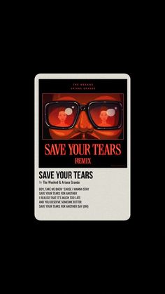 save your tears cd cover with the words save your tears written in red on it