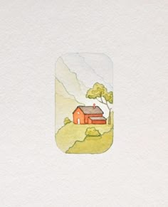 a drawing of a house in the middle of a field