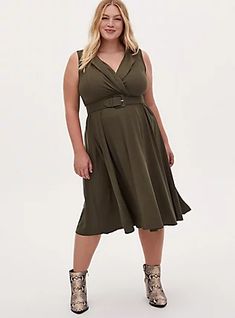 Olive Green Twill Belted Midi Dress, DEEP DEPTHS Cheap Green Button-up Midi Dress, Cheap Belted Midi Dress, Dark Olive Green Dress Casual, Army Dinner Dress, Olive Green Contrast Colors Dress, Torrid Outfits, Olive Green Midi Dress, Neon Prom Dresses, Easter Dresses For Toddlers