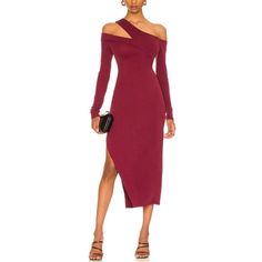 Taking Offers | Bundle To Save | Ships In 1-2 Business Days Brand: Nbd Details: The Sammy Midi Dress In Burgundy Knit / Sweater Dress Originally $238 Rare & Just Sold Out In This Size Stock Photo & Description From Revolve: 68% Modal, 32% Poly Made In China Dry Clean Only Unlined Pull-On Styling One Shoulder Styling With Cut-Out Detail Lightweight Ribbed Jersey Fabric With Side Slit Detail Revolve Style No. Nbdr-Wd2648 Manufacturer Style No. Acd1406 H21 Modeled In Size Xs. Shoulder Seam To Hem M Midi Evening Dress, Burgundy Knit Sweater, Leather Midi Dress, Revolve Style, Green Lace Dresses, Dress Knit, Just Sold, Black Sequin Dress, Black Evening Dresses