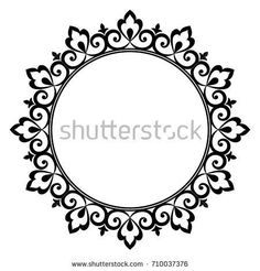 black and white circular frame with floral ornament pattern