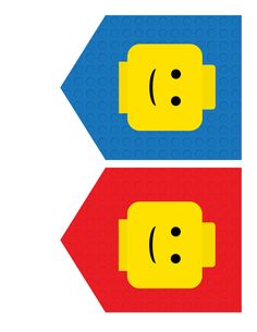 two lego blocks with faces on them, one is red and the other is blue