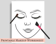 a woman's face with makeup brushes and the words printable makeup worksheet