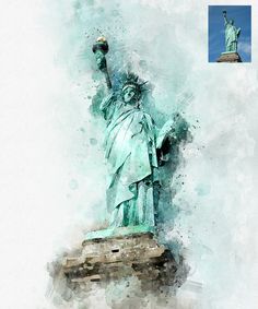 the statue of liberty is painted in watercolor