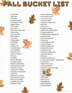 the fall bucket list is shown with leaves