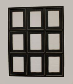 a black and white photo frame with six squares on the bottom one has four different frames