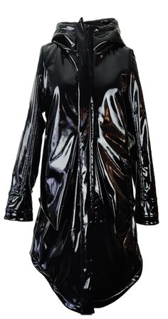 Patent black rain coat made of water-repellant Rain Slicker, Reflective Fabric, Rubber Raincoats, Hooded Raincoat, Metallic Fabric, Belts, Rain Jacket, York City, New York City