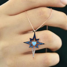 North Star Necklace • Blue Zircon Necklace • Fire Opal Necklace - Trending Silver Gifts North Star Necklace, The North Star, Fire Opal Necklace, Zircon Necklace, Necklace Blue, Blue Zircon, Silver Gifts, Blue Gemstones, Opal Necklace