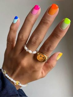 Nails And Rings, Hang Nguyen, Mens Nails, Summery Nails, Vibrant Nails, Nails Summer, Rainbow Nails, Neon Nails