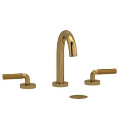 three gold faucets with two different handles