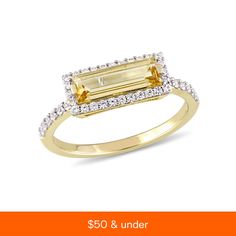 in stock Yellow Plates, Citrine Gemstone, Baguette Cut, Halo Ring, Halo Rings, White Sapphire, Beautiful Rings, Citrine, Halo