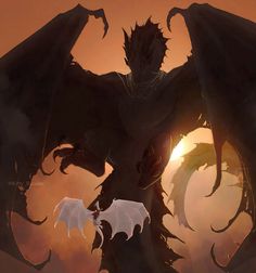 an animated image of a demon with two bats