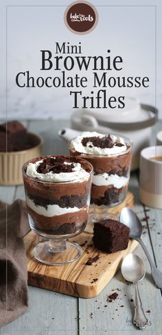 mini brownie mousse trifles on a cutting board