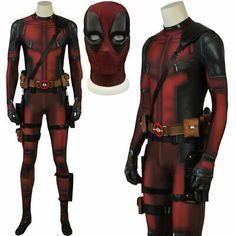 deadpool cosplay costume with mask and gloves