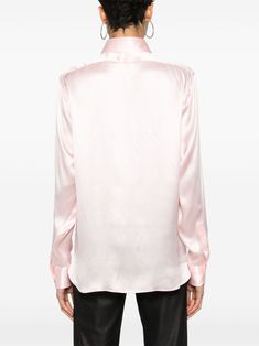 Find TOM FORD Satin Silk Shirt on Editorialist. blush pink silk satin weave lightweight construction tonal stitching pointed flat collar long sleeves with buttoned cuffs curved hem front button placket Luxury Pink Blouse, Feminine Long Sleeve Silk Shirt, Formal Pink Satin Tops, Pink Silk Button-up Blouse, Pink Silk Button-up Top, Chic Pink Silk Shirt, Elegant Pink Blouse With Spread Collar, Pink Satin Top For Work, Elegant Long Sleeve Pink Shirt