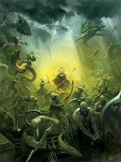 an image of a group of people in the middle of a battle with giant monsters