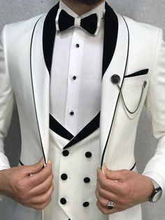 Blazer Waistcoat, White Wedding Suit, Tuxedo Colors, Pants Gift, Slim Fit Tuxedo, White Tuxedo, Dress Suits For Men, Designer Suits For Men, Traje Casual