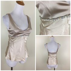 Please Read>>> Labeled As Size Small. Small Would Be Very Fitted. Could Also Fit An Xs Nicely. Pls Check Measurements For Proper Fit. No Material Label, Could Be Polyester Blend. Top Part Is A Stretchy Fabric. Bottom Part Is Non Stretchy Satin Fabric. Rhinestones Under Bust On The Front. New W Out Tags. Measurements ( Approx. ) One Side, While Item Is Laying Flat On Surface - Not Stretched. Bust (Armpit To Armpit): 14" Length: 20" From Top Of Shoulder Strap. From Smoke/Pet Free Environment. Pmb6 Formal Fitted Tops With Rhinestones, Formal Fitted Rhinestone Tops, Elegant Bedazzled Tops For Evening, Glamorous Fitted Bedazzled Tops, Glamorous Bedazzled Fitted Tops, Bedazzled Fitted Tops For Party, Fitted Bedazzled Tops For Party, Fitted Rhinestone Tops For Wedding, Bedazzled Fitted Top For Night Out