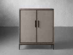 a cabinet with two doors on one side and an open door on the other end