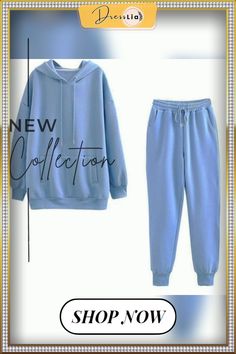 Sweatshirt Pants Set Hooded Cold Resistant Drawstring Pockets Women Outfit for Office Casual Blue Cotton Tracksuit, Casual Cotton Tracksuit With Kangaroo Pocket, Trendy Cotton Tracksuit With Drawstring, Casual Leisure Sets With Pockets, Casual Cotton Tracksuit With Pockets, Cotton Drawstring Tracksuit For Leisure, Cotton Leisure Tracksuit With Drawstring, Leisure Cotton Tracksuit With Drawstring, Trendy Cotton Tracksuit With Pockets