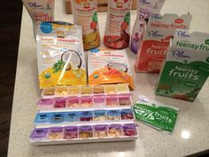 various baby food items on a counter top