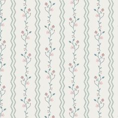 a wallpaper with flowers and chevrons on the back in blue, pink and white