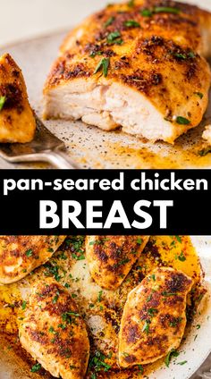 the pan - seasoned chicken breast is ready to be cooked in the oven and served