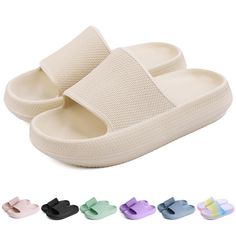 PRICES MAY VARY. 【Buying Tips】The soft EVA material will shrink in high temperature and long time sun exposure. Please do not expose the slippers to the hot sun for a long time to prolong the durability. If you have any questions, we are always here to help. 【Soft Comfort】 Crafted from premium EVA material, Kids Cloud Slides offer a feather-light feel that's both plush and easy to clean. Odor-free and quick-drying, ensuring your little one's feet stay fresh and comfortable. 【Safety First】Enginee Shower Sandals, Cloud Slides, Slip On Slippers, Pool Shoes, Summer Slippers, Walking On Clouds, Girls Bathroom, Sun Exposure, Stay Fresh