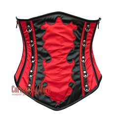 Red Satin Black Leather Gothic Costume Bustier Underbust Corset Party Top