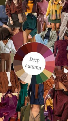 a collage of people with different colors and patterns on their clothes, including the words deep autumn