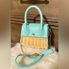 Beige And Turquoise Bag. With Golden. Elegant. Fancy. Leather. With Chain Trendy Turquoise Rectangular Shoulder Bag, Trendy Rectangular Turquoise Shoulder Bag, Chic Turquoise Crossbody Bag, Chic Everyday Bags By H&m, Trendy Turquoise Shoulder Bag For Daily Use, Trendy Turquoise Shoulder Bag, Chic Turquoise Rectangular Shoulder Bag, Chic Turquoise Shoulder Bag For Shopping, Turquoise Bag