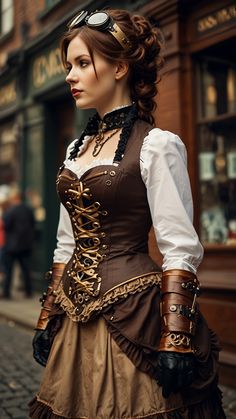 Au cœur de la cité steampunk animée, les rues pavées résonnaient du cliquetis rythmique des inventions mécaniques et du sifflement de la vapeur s'échappant dans l'air. Dans ce tumulte, une femme se démarquait, sa présence captivante suscitant la curiosité Inventor Outfit, Steam Punk Costume Women, Steampunk Inventor Outfit, Steampunk Corset Dress For Cosplay Events, Steampunk Aesthetic Outfit, Punk Outfits Women, Steampunk Costume Women, Steampunk Corset For Cosplay, Steampunk Explorer Women