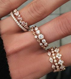 Stackable Diamond Bands, Fine Diamond Jewelry, Gold Ring Designs, Diamond Jewelry Designs, Stacked Jewelry, Gold Jewelry Fashion, Unique Engagement Rings, Vintage Engagement Rings, Bridal Rings