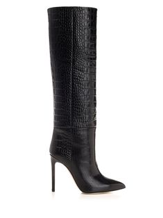 High boot from Paris Texas in shiny black leather with crocodile embossed motif, 10 cm heel and narrow toe. Composition: UPPER 100% CALF BOS TAURUS LINING 100% GOAT HIRCUS AEGAGRUS SOLE 100% CALF Rodeo Fashion, Zegna Shoes, Paris Texas, Italian Shoes, Croc Leather, Sneaker Wedge, Bridal Shoes, Manolo Blahnik, Boot Shoes Women