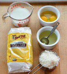 ingredients to make cupcakes sitting on a cutting board