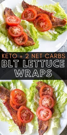 keto and 2 net carbs blt lettuce wraps on a plate