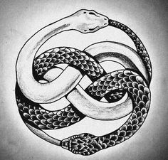 a drawing of a snake in the shape of a circle with two snakes on it