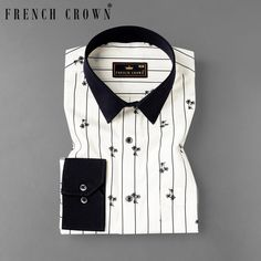 Go for bold stripes with this premium cotton shirt from French Crown. Cut to a classic regular fit, this shirt features a long-sleeved style, striped and trees printed design with a traditional black spread collar and black cuffs. Wear it with brown chinos and loafers for a stylish look. Fused collar and cuffs, collar stand and flat felled side seams provide structure and stability to all our shirts. 100 % Premium Giza Cotton: Long staple, smother, resistant to pilling, greater resistance to abr Black Prints, Brown Chinos, Cotton Shirts For Men, Bold Stripes, Giza, Full Sleeves, Tree Print, Collar And Cuff, Printed Design