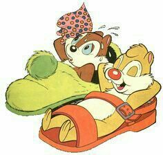 an image of two cartoon animals riding on a sled with a stuffed animal in the back