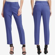 Styled With A Flattering Skinny Leg And An Ankle-Length Crop, Dkny's Mid-Rise Pants Keep It Simple So You Can Wear Them With - And To - Everything. Approx. Model Height Is 5'10" And She Is Wearing A Size 6 Approx. Inseam: 28" .Waist 34" Mid Rise: Approx. 10"; Skinny Leg Front Zipper Closure; Belt Loops Polyester Dry Clean Imported . Color : Blue Eyes. Thank You For Shopping My Closet. Blue Cropped Leg Pants For Business Casual, Blue Cropped Pants For Business Casual, Mid-rise Blue Dress Pants For Spring, Blue Mid-rise Dress Pants For Spring, Mid-rise Blue Formal Bottoms, Blue Mid-rise Formal Bottoms, Formal Mid-rise Blue Bottoms, Burgundy Jeans, Shiny Pants