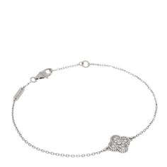 This is an authentic VAN CLEEF & ARPELS 18K White Gold Diamond Sweet Alhambra Bracelet. The bracelet is crafted of 18 karat white gold and features an Alhambra clover motif set with round brilliant cut diamonds, approximately .08 total carat weight. Sweet Alhambra Bracelet, Alhambra Bracelet, Authentic Vans, Van Cleef And Arpels, Dior Jewelry, Oversized Bag, Versace Bags, Van Cleef Arpels, Van Cleef