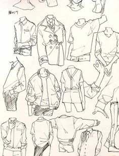 a drawing of different types of shirts and pants