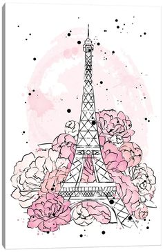 the eiffel tower surrounded by pink flowers