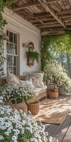 Farmhouse Porch Decor, Spring Porch Decor, Casa Country, Farmhouse Porch, Front Porch Ideas, Diy Farmhouse, Garden Cottage, Porch Decor, Porch Ideas