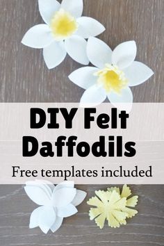 flowers with text overlay that says diy felt daffodils free templates included