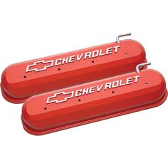 two red hovers with the words chevrolet on them are facing each other in front of a white background