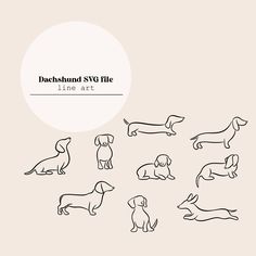 the dachshund svg line art is shown in different positions and sizes