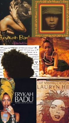 the covers of various african music album's, including an image of a woman with her hair in a turban