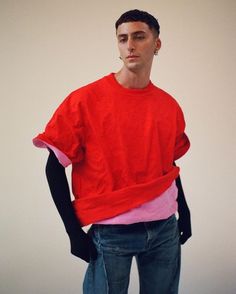 Inspo: We're doing this with our tees! Oversized Short Sleeve T-shirt For Layering, Red Oversized Sporty T-shirt, Oversized Red Sporty T-shirt, Red Cotton Tops For Layering, Oversized T-shirt For Spring Layering, Spring Oversized T-shirt For Layering, Unisex Sporty Crew Neck Tops, Sporty Crew Neck T-shirt For Layering, Short Sleeve T-shirt For Layering In Fall